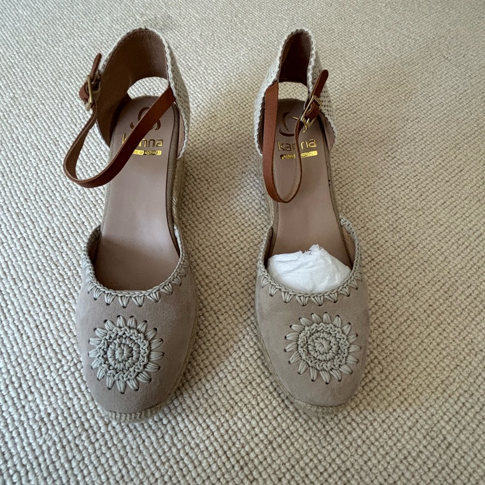 Kanna Taupe Suede Embroidered Espadrilles - Picture 5 of 10